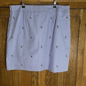 Talbots Women 16 Skirt Blue/White Gingham Cotton Lined Embroidered Toucan - Picture 1 of 9