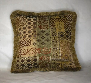 Braun Gold Modern Dekokissen mit Fransen für Sofa oder Couch Handmade in USA - Bild 1 von 6