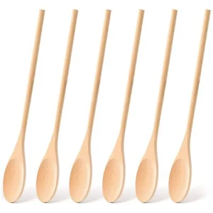 Long Handle Wooden Cooking Mixing Oval Spoons 6pcs 12 Inch Long Wooden Spoons Wo - Picture 1 of 7