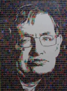 STUNNING ORIGINAL GARY HOGBEN "Hawking" Stephen Scientist Science STAMP PAINTING - Picture 1 of 3
