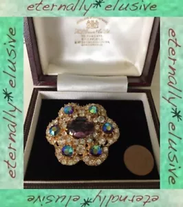Signed SPHINX Large Statement Ornate AB Diamante Glass Gold Plated Pin Vintage - Picture 1 of 4