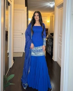 Traje Palazzo Georgette Imitación Aspecto Tradicional con Dupatta para Mujer y Niñas - Imagen 1 de 10