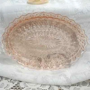 Jeanette Buttons & Bows Serving Plate 11.50 Pink Depression Glass - Picture 1 of 3