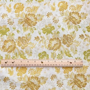 BTY 1960s 70s Floral Upholstery Fabric Green Yellow - Picture 1 of 6