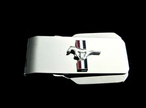 Mustang-Ford Silver Money Clip with Hinged Locking Back-Free Custom Engraving - Picture 1 of 3
