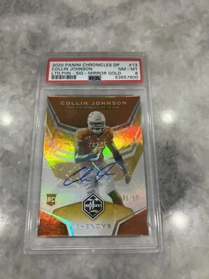 2020 Panini Phenoms Limited Collin Johnson Rookie Auto Mirror Gold 01/10 PSA 8 - Image 1 of 2