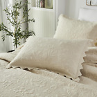 King Size Quilted Pillow Shams Cotton Set of 2 Beige Shabby Vintage Farmhouse De