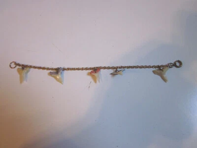 Vintage GOLD TONE COLORED REAL SMALL SHARK TEETH BRACELET 7" LONG - Image 1 of 3