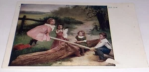 Postcard "See Saw" Kids Children Playing w/Doll on Playground Equipment - Picture 1 of 2