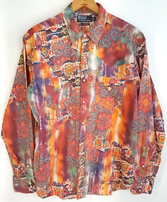 Vtg Polo Ralph Lauren RL Western Shirt Men's Large Multicolor Aztec Snap Front - Image 1 of 4