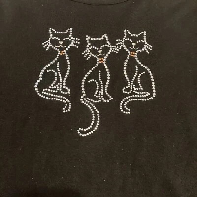 Womens Kitty Cat Top Large Bling Rhinestone Crazy Cat Lady Mercer Street - Image 1 of 4