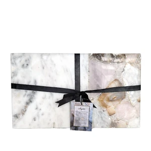 Rectangle Agate Stone Charcuterie Cheese Board Vegetable Tray Pink & Brown Tones - Picture 1 of 3