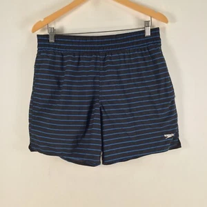 Speedo mens shorts L black blue striped swim trunks pockets stretch 103154 - Picture 1 of 13