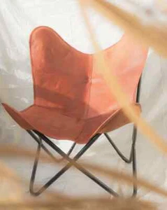 Chair Leather Butterfly Handmade Vintage Genuine Lounge Living Room With Stand - Picture 1 of 9