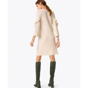 Tory Burch Ivory Wool Blend Ruffle Sleeve Ashley Sweater Dress Womens Large - Picture 1 of 6