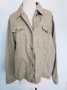 Eddie Bauer 100% Linen Jacket Womens Xl Green Button Up Trucker Denim Midweight - Picture 1 of 6
