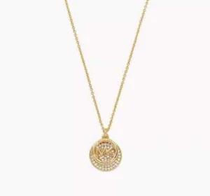 MICHAEL KORS Gold Tone Pave MK Logo Pendent Necklace MKJ8009710 MKJ8009 NEW $135 - Picture 1 of 12