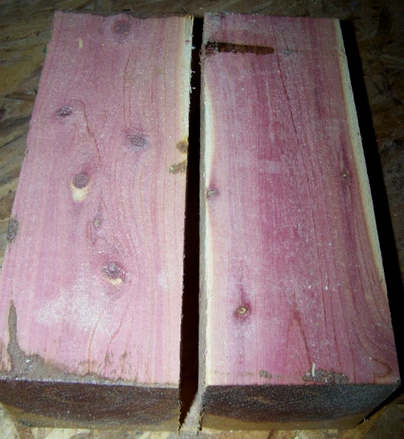 GREEN VALLEY WOOD PRODUCTS TWO LARGE EASTERN RED CEDAR TURNING BLOCKS LUMBER LATHE 4 X 4 X 12"