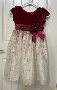 Jayne Copeland Dress Girls Size 5 Red Velvet Ivory Bow Glitter Party - Picture 1 of 9