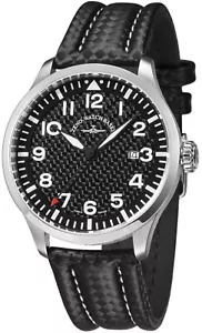 Reloj Hombre Zeno Basel Fibra de Carbono Ref 6569 Esfera Negra Correa Cuero Negro” - Imagen 1 de 7