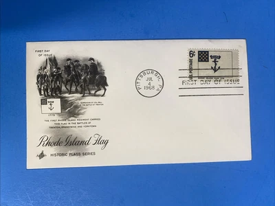 1968 FIRST DAY COVER - 6c -RHODE ISLAND FLAG     HISTORIC FLAG SERIES - Image 1 of 2