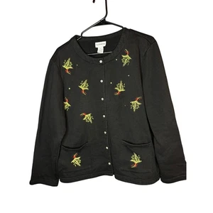 Breckenridge Black Embellished Christmas Tree Cardigan Sweater Women's XL - Picture 1 of 3