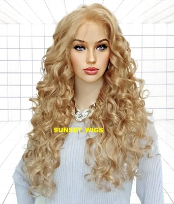 PELUCA DELANTERA 30" PARTE GRATIS ENCAJE LARGA RIZADA CAPAS RUBIA DORADA CALOR OK Foto 1 de 4