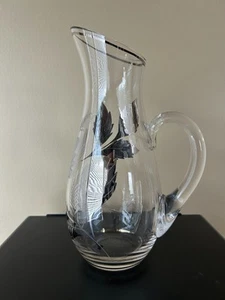 Vintage Sterling Glass Pitcher Silver Overlay and Etched Leaf Design - Picture 1 of 4