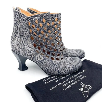 Botas John Fluevog Murillo Corte Diamante Negro Gris Barroco Paisley Tobillo Talla 10 Foto 1 de 4
