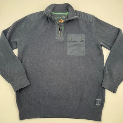 ORVIS Men's Pullover Sweater Waffle Knit Half Zip Pocket Gray Size M - Image 1 of 4