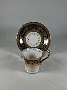 VTG. ARNART 5th AVE.  ROYAL CROWN DEMITASSE CUP &  SAUCER BLACK GOLD RIMMED 2058 - Picture 1 of 8