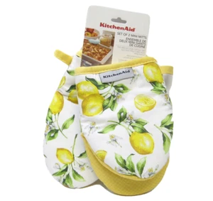 Set/2 Kitchen Aid Baumwolle Mini Ofenhandschuh Zitronen Gelb & Grün - Bild 1 von 1