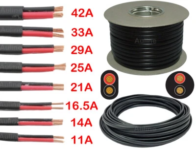 Twin 2 Core Cable 12v 24v 2Core Flat Thin Wall Wire All Amp Red/Black Automotive - Image 1 of 4