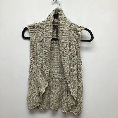 Fenn Wright Manson Womens Cardigan Sweater Beige Sleeveless Ribbed Open Front S - Image 1 of 4