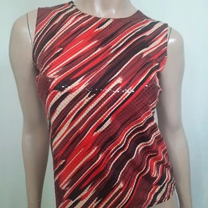 Vintage 90s Y2K Sleeveless Top Womens M shimmery Red Brown Abstract Print - Picture 1 of 7