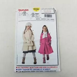 Burda Girls Midi Swing Coat Peacoat Muff Sewing Pattern 9596 Size 4 5 6 7 8 9 10 - Picture 1 of 4