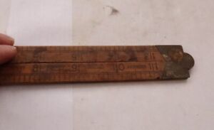 Vintage Antique Boxwood Folding Ruler Wood Rule Lufkin England No. 651 Brass NR 