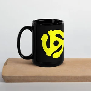 Adaptador tocadiscos de vinilo con husillo de 45 RPM retro DJ - taza negra brillante - Imagen 1 de 4