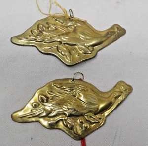 2 Vintage Brass 5 1/4" Long x 2 1/2" Tall Embossed Dove Christmas Ornament - Picture 1 of 3
