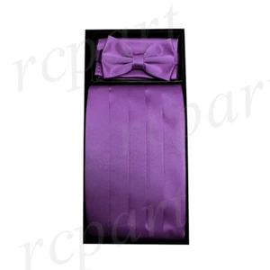 Neu Herren Einfarbig Polyester Kummerbund & Fliege Set Formell Hochzeit Dunkellila - Bild 1 von 5