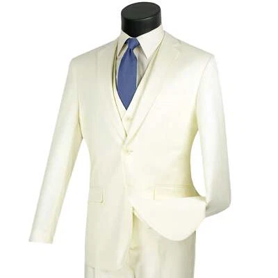 Traje ajustado VINCI para hombre marfil 3 piezas 2 botones con chaleco a juego - NUEVO Foto 1 de 3