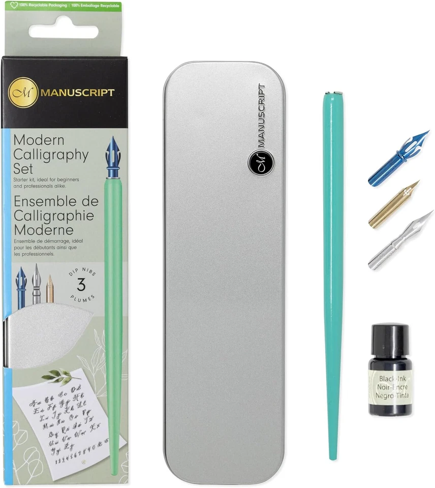 Manuscript Moderne Kalligraphie Set Dip Stift 3 Schreibfedern & Schwarz Tinte - Bild 1 von 3