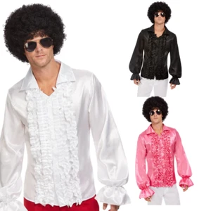 Mens Disco Ruffle Shirt 1970s 1960s Fancy Dress Costume Satin Saturday Night Fev - Photo 1 sur 10