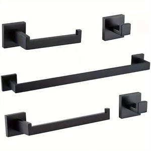 Bathroom Towel Bar Set 5-Pieces Square Bath Hardware Set 304 Stainless Steel - Picture 1 of 6