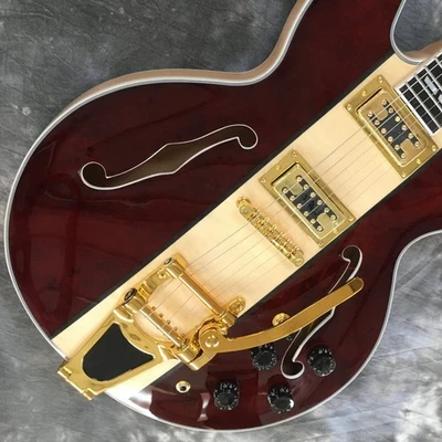 Электрогитара 335 Brown Burl Maple Top полуполая золотистая деталь вибрато быстрая доставка - Изображение 1 из 4