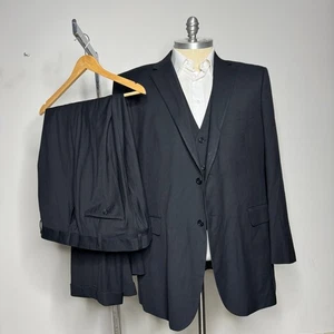 Fubu Collection Mens Suit Set Pinstripe 3 Piece Black Size 50L 44W - Picture 1 of 12