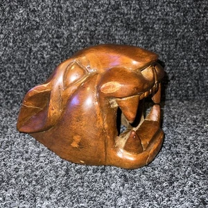 Vintage Hand Carved Wood Jaguar Head Mexico 5.5x7.5x5.5 - Picture 1 of 12