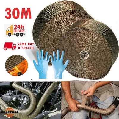 30M Titanium Gold Heat Wrap Tape Exhaust Insulating Downpipe Manifold 20 Ties - Image 1 of 4