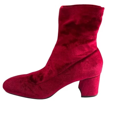 Botas Zara salto bloco tornozelo veludo vermelho | Tamanho 36 6 - Imagem 1 de 4