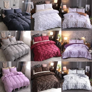 3 Piece Duvet Cover Set Microfiber Pleat Marble Soft Quilt Cover For Comforter - Picture 1 of 82